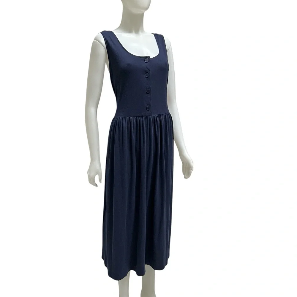Vtg CHAMPAGNE Maxi Dress Drop-Waist Navy Minimalist Lagenlook NWT 90's‎ X-large
